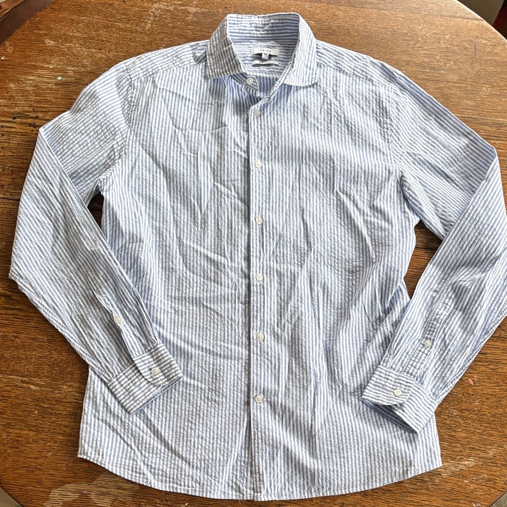 REISS Rothers Seersucker Shirt In Blue/white size M Regular Fit Men’s